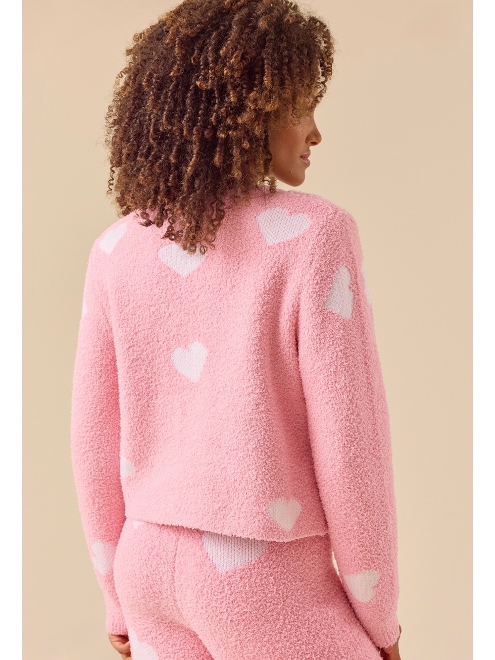 Altar'd State Pink Heart Fuzzy Crewneck Sweater - Picture 2 of 5